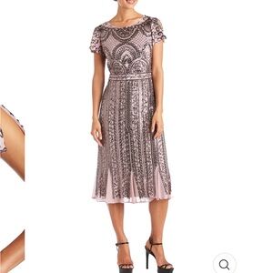 R&M Richard’s Midi Length Mesh Beaded Dress NWT $139 New.